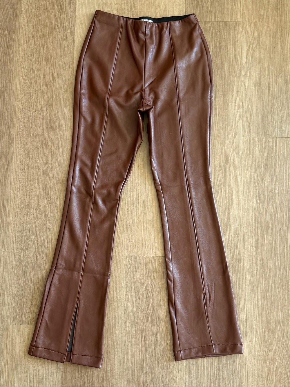 AFRM Adela High Waist Front Slit Faux Leather Pants In Chocolate Size M